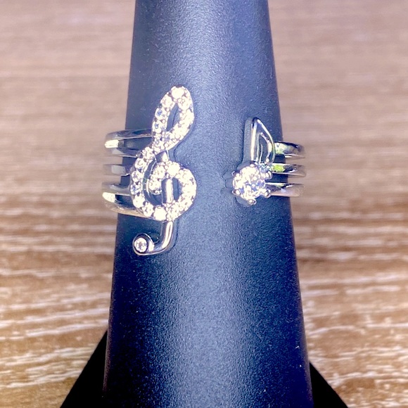 NEW Music Note Ring clear stone cz - Picture 1 of 6